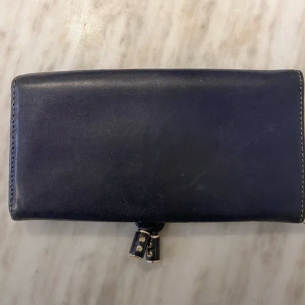 Authentic CHLOE Marcie Continental Navy & Gold Leather Wallet - Picture 4 of 7